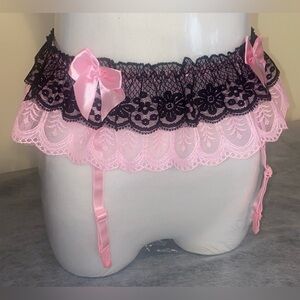 Pink and Black Lace Garter Belts. Set of 3